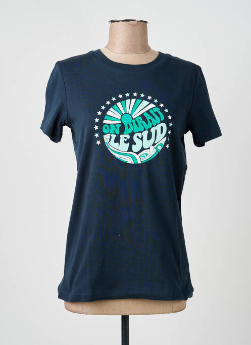 Tricou serigrafie flockată mâneci scurte albastru LA PETITE FRANCAISE femme