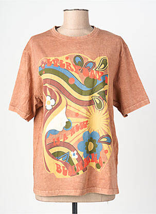 Tricou croială dreaptă mâneci scurte maro ROSE GARDEN femeie