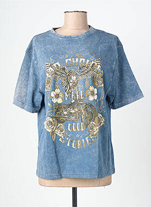 Tricou croială dreaptă mâneci scurte albastru ROSE GARDEN femeie
