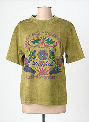 Tricou serigrafie mâneci scurte verde ROSE GARDEN femeie