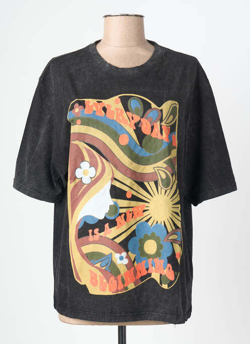 Tricou croială dreaptă mâneci scurte negru ROSE GARDEN femme