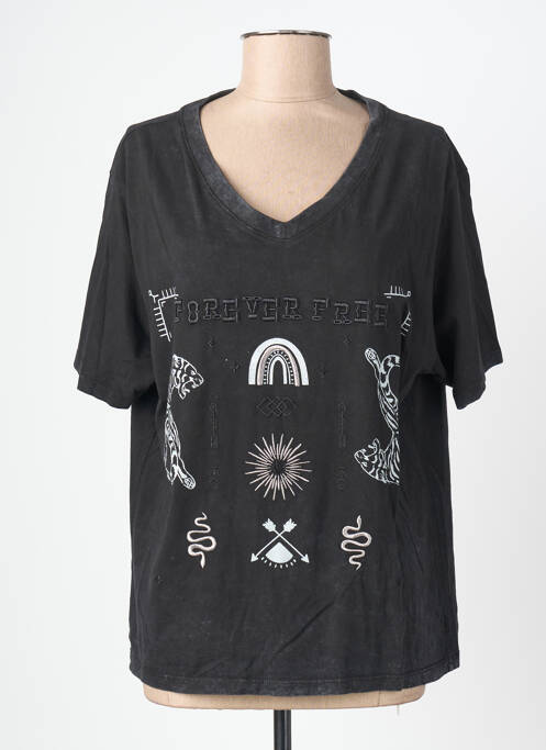 Tricou croială dreaptă mâneci scurte gri ROSE GARDEN femme