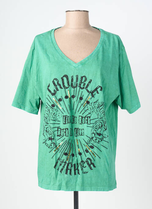 Tricou croială dreaptă mâneci scurte verde ROSE GARDEN femme