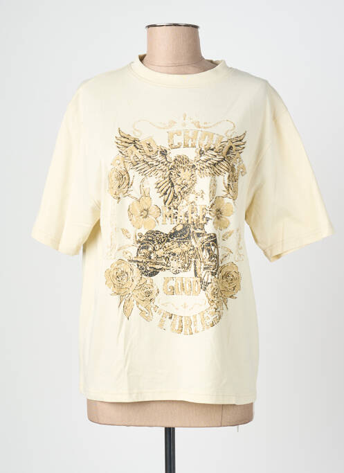 Tricou croială dreaptă mâneci scurte bej ROSE GARDEN femme