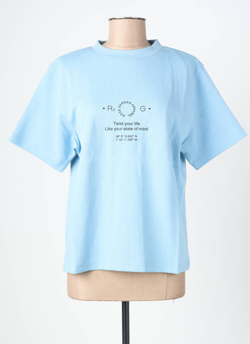 Tricou croială dreaptă mâneci scurte albastru ROSE GARDEN femme