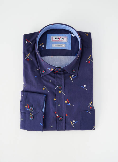 Cămașă cu mâneci lungi manșete cu nasturi albastru EMYLE homme