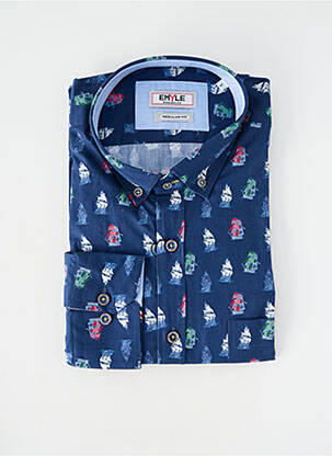 Cămașă cu mâneci lungi manșete cu nasturi albastru EMYLE homme