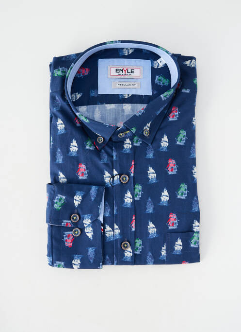 Cămașă cu mâneci lungi manșete cu nasturi albastru EMYLE homme