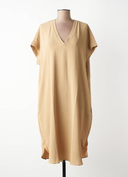 Rochie midi țesătură crep mâneci scurte bej MAT. femme
