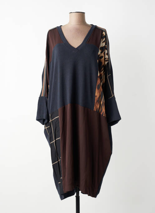 Rochie midi imprimeu fantezie mâneci lungi albastru MAT. femme