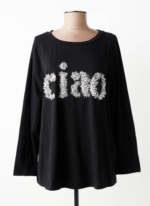 Top țesătură jersey mâneci lungi negru SOPHIA femme
