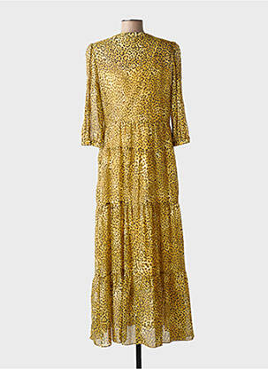 Rochie lungă imprimeu fantezie mâneci 3/4 galben GERARD DAREL femeie