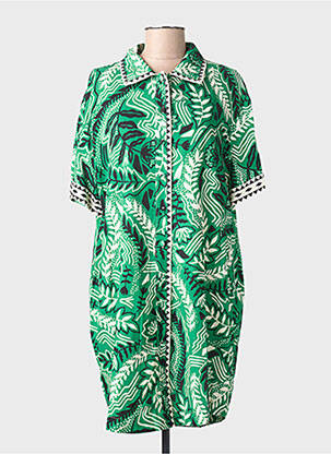 Rochie midi imprimeu fantezie mâneci scurte verde SUNCOO femeie