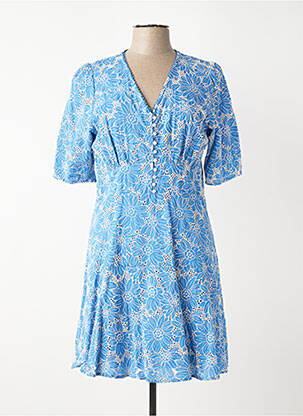 Rochie midi imprimeu floral mâneci scurte albastru SUNCOO femeie