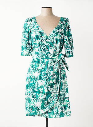 Rochie midi imprimeu fantezie mâneci scurte verde SUNCOO femeie