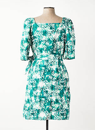 Rochie midi imprimeu fantezie mâneci scurte verde SUNCOO femeie