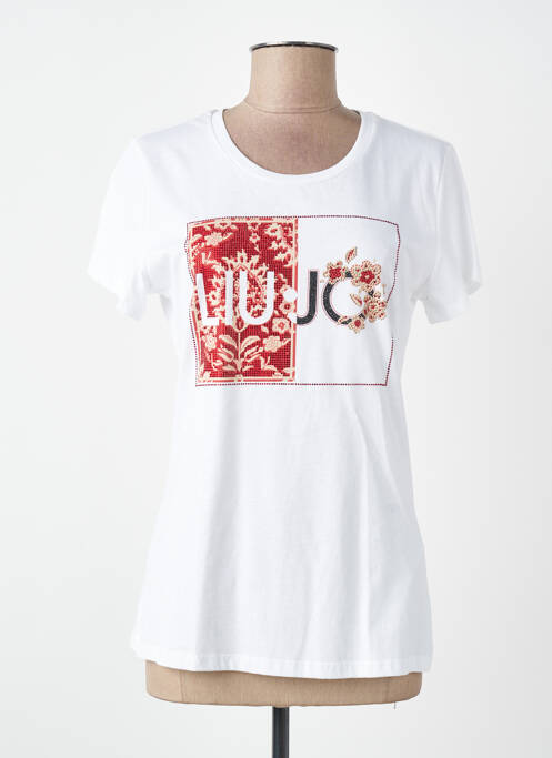 Tricou serigrafie cu strasuri mâneci scurte alb LIU JO femme