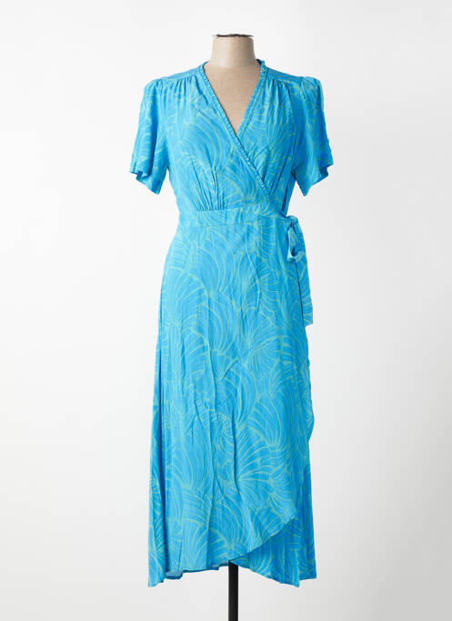 Rochie lungă imprimeu fantezie mâneci scurte albastru SUNCOO femme