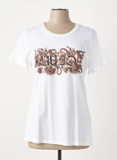 Tricou serigrafie cu strasuri mâneci scurte alb LIU JO femme