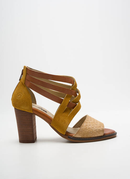 Sandale/pantofi decupați țesătură satinată toc de 7 la 9 cm galben CASTA femme