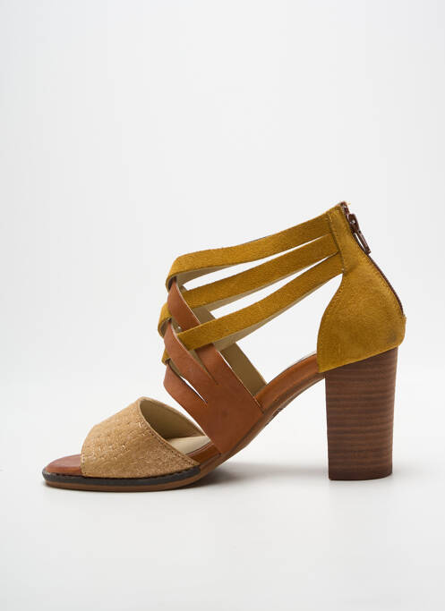 Sandale/pantofi decupați țesătură satinată toc de 7 la 9 cm galben CASTA femme