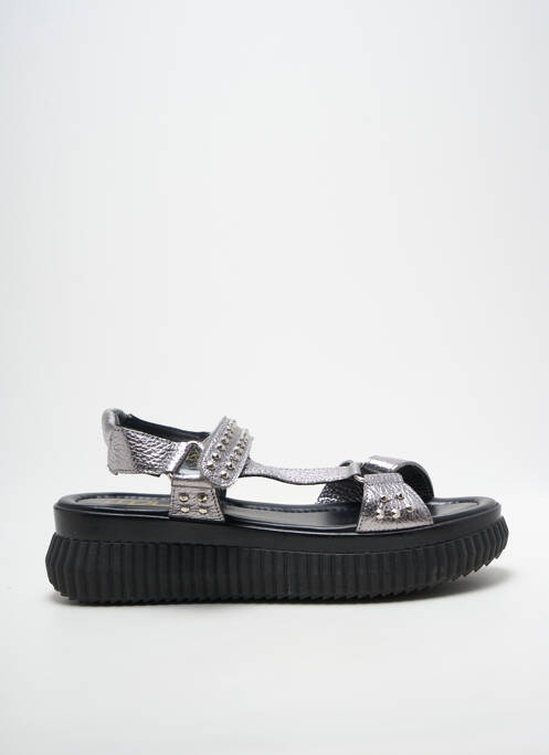 Sandale/pantofi decupați țesătură satinată toc de 4 la 6 cm argintiu MJUS femme