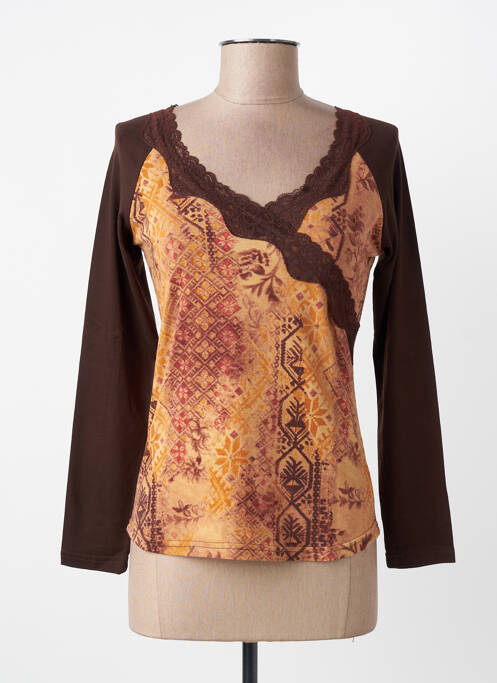 Top țesătură jersey mâneci lungi maro ENTRACTE femme