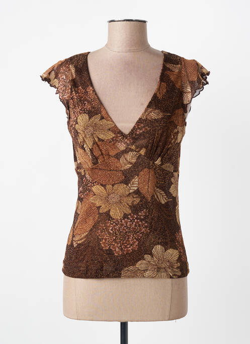 Top elasticitate mâneci scurte maro ENTRACTE femme