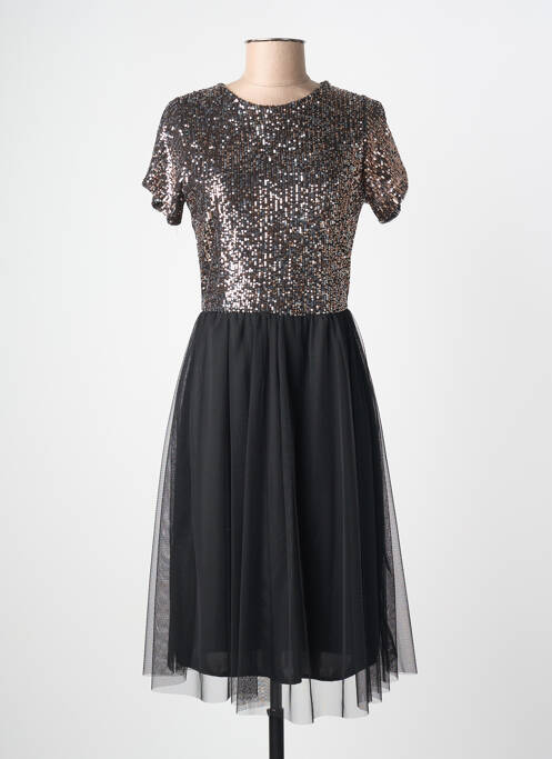 Rochie midi închidere cu fermoar la spate mâneci scurte negru REVD'ELLE femme