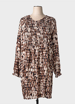 Rochie midi imprimeu fantezie mâneci lungi maro CISO femeie