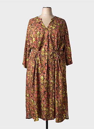 Rochie midi imprimeu fantezie mâneci lungi maro CISO femeie