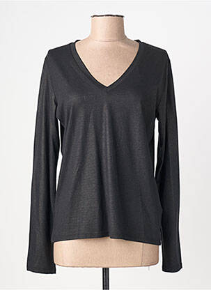 Tricou guler în v mâneci lungi negru MAJESTIC FILATURES femme