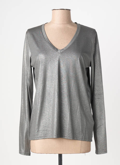Tricou guler în v mâneci lungi gri MAJESTIC FILATURES femme