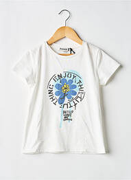 Tricou croială dreaptă mâneci scurte alb PLEASE fille