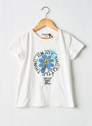 Tricou croială dreaptă mâneci scurte alb PLEASE fille