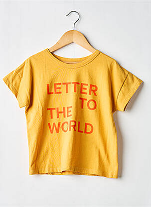 Tricou croială dreaptă mâneci scurte galben LETTER TO THE WORLD fată
