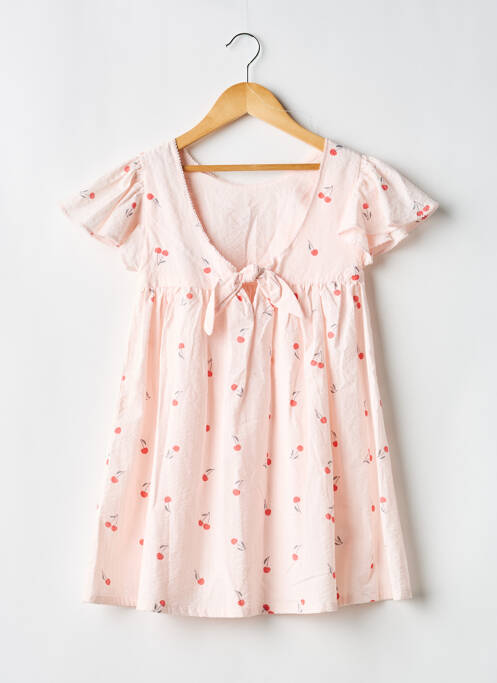 Rochie scurtă țesătură poplin mâneci scurte roz TOCOTO VINTAGE fille