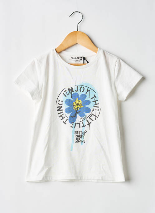 Tricou croială dreaptă mâneci scurte alb PLEASE fille