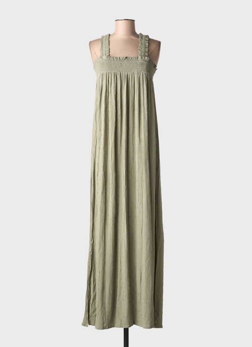 Rochie lungă țesătură crep fără mâneci verde KAFFE femme