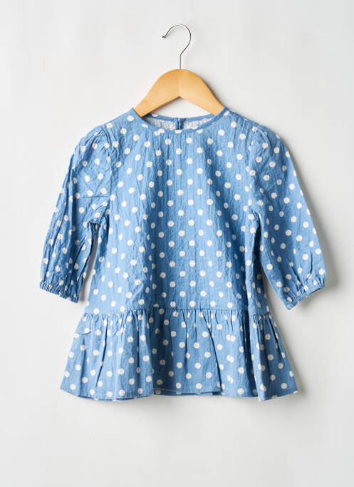 Rochie scurtă țesătură poplin mâneci lungi albastru KONGES SLOJD fille