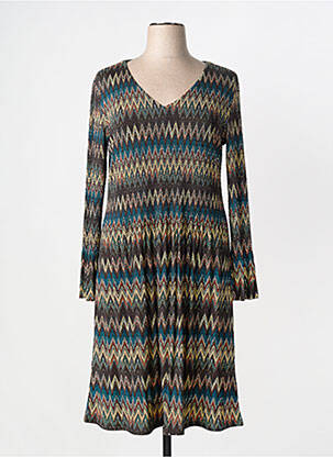 Rochie midi imprimeu fantezie mâneci lungi negru VIE NOCTURNE femeie