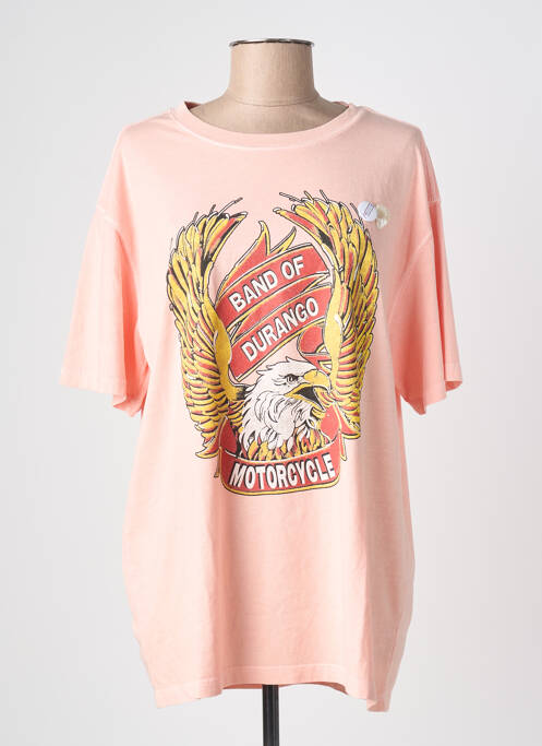 Tricou serigrafie flockată mâneci scurte roz NEWTONE femme