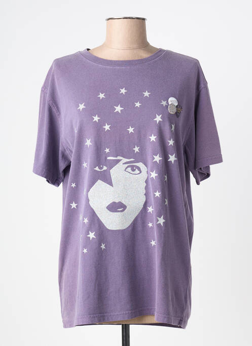 Tricou serigrafie flockată mâneci scurte violet NEWTONE femme