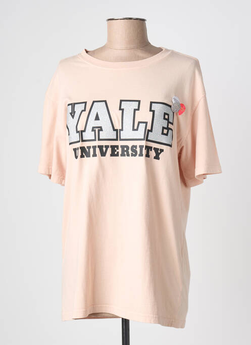 Tricou serigrafie flockată mâneci scurte roz NEWTONE femme