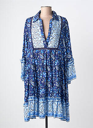 Rochie midi imprimeu fantezie mâneci lungi albastru MISS JUNE femme