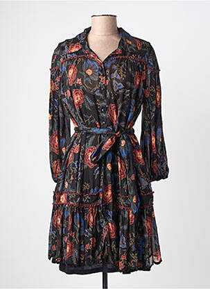 Rochie midi imprimeu fantezie mâneci lungi negru MISS JUNE femme