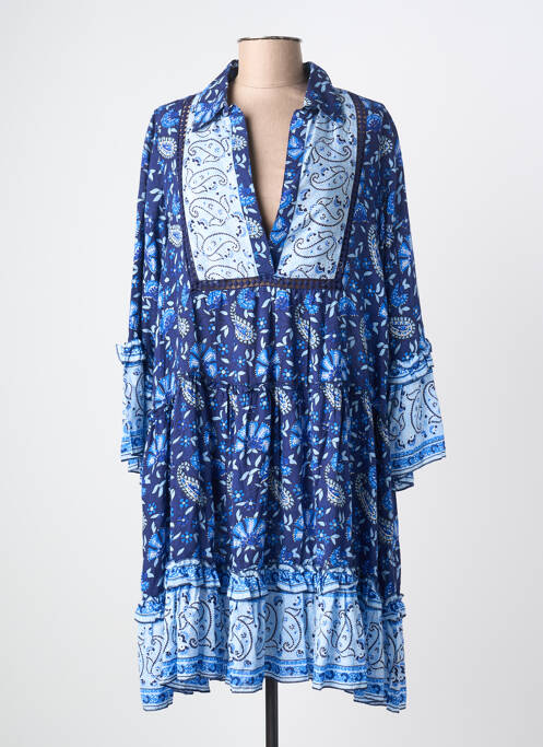 Rochie midi imprimeu fantezie mâneci lungi albastru MISS JUNE femme