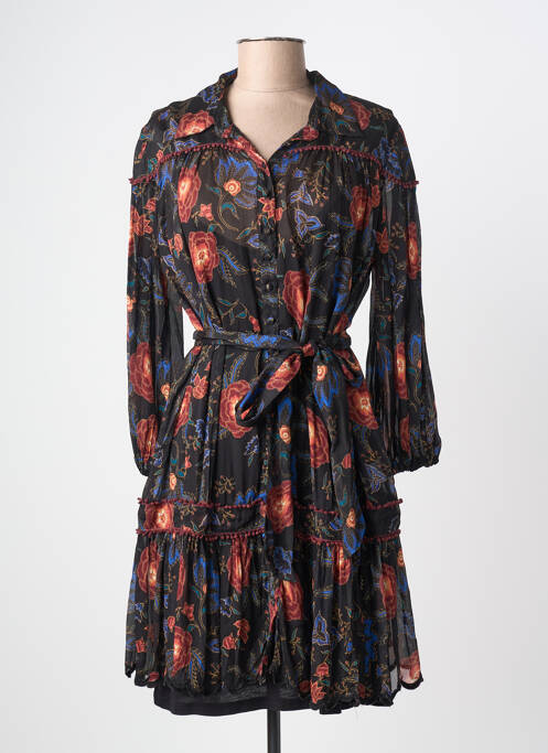 Rochie midi imprimeu fantezie mâneci lungi negru MISS JUNE femme