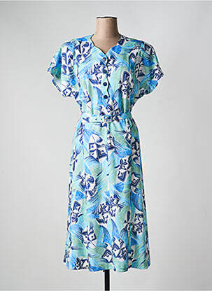 Rochie midi imprimeu fantezie mâneci scurte albastru FRANCE RIVOIRE femeie