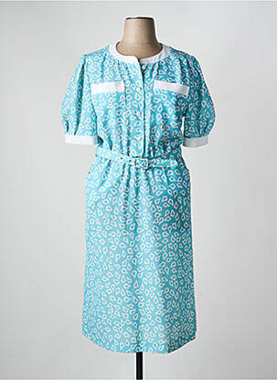 Rochie midi imprimeu fantezie mâneci scurte albastru CASTILLE femeie